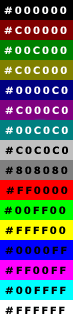 Hexcode f�r die 16 Grundfarben